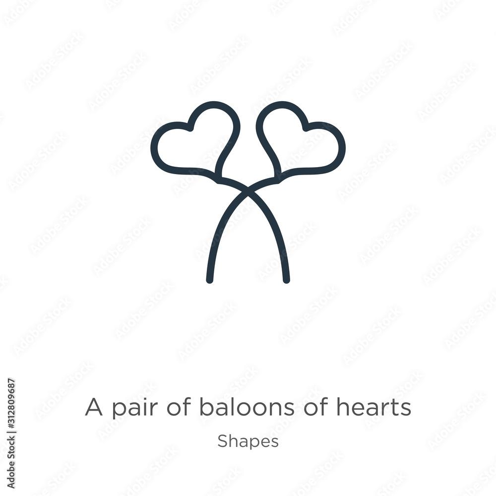 Poster a pair of baloons of hearts icon. thin linear a pair of baloons of hearts outline icon isolated on w