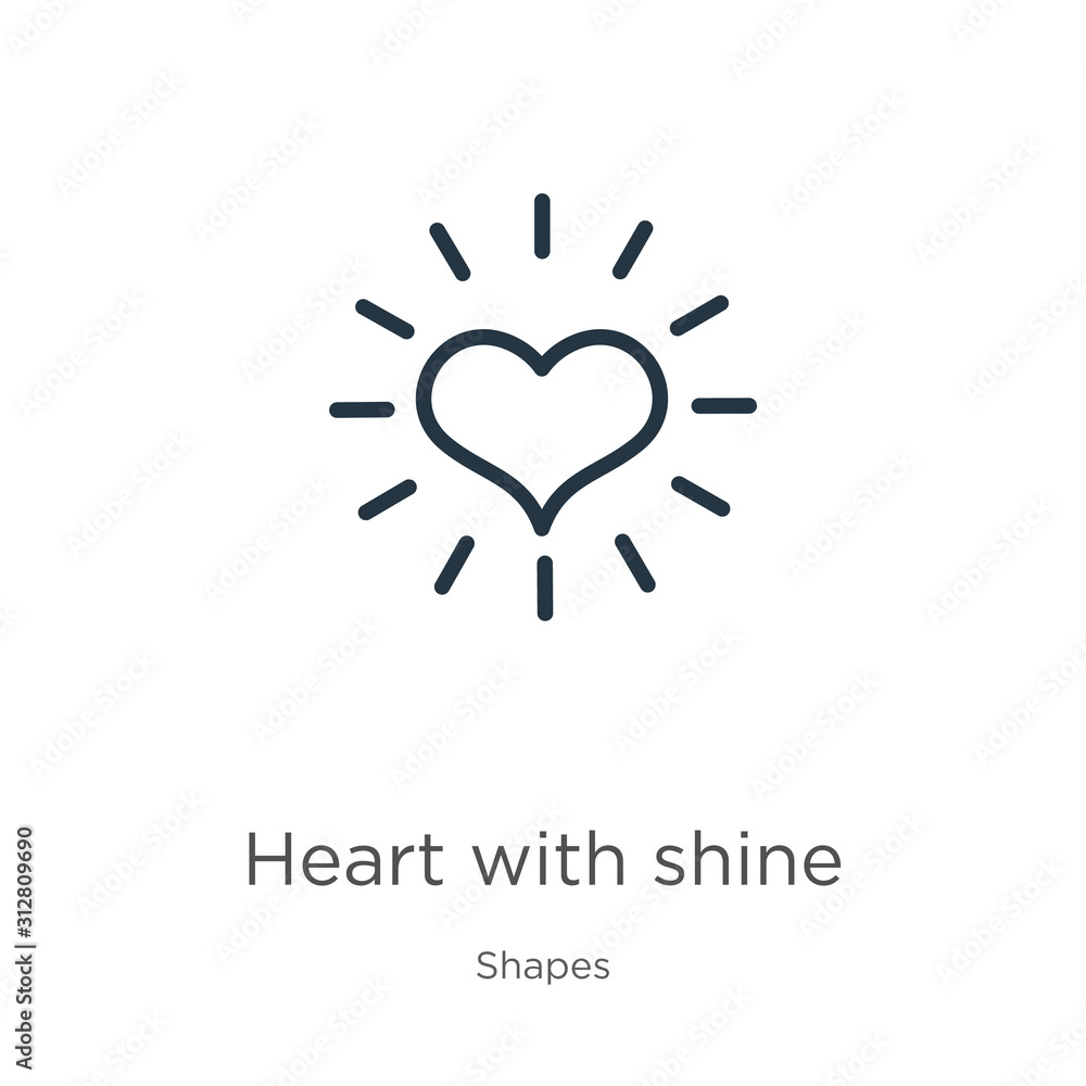 Poster heart with shine icon. thin linear heart with shine outline icon isolated on white background from s