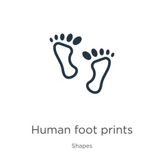 Naklejka na ściany i meble Human foot prints icon. Thin linear human foot prints outline icon isolated on white background from shapes collection. Line vector sign, symbol for web and mobile