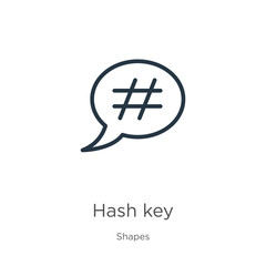 Hash key icon. Thin linear hash key outline icon isolated on white background from shapes collection. Line vector sign, symbol for web and mobile