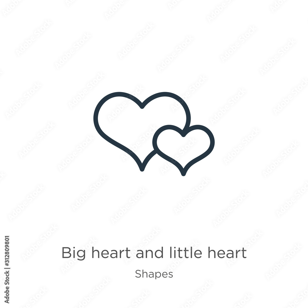 Poster big heart and little heart icon. thin linear big heart and little heart outline icon isolated on whi