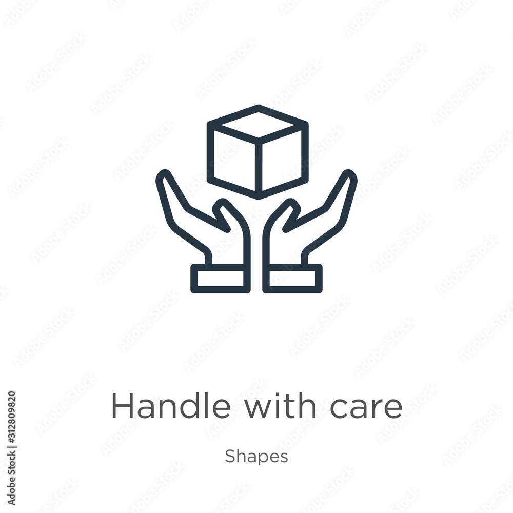 Poster handle with care icon. thin linear handle with care outline icon isolated on white background from s
