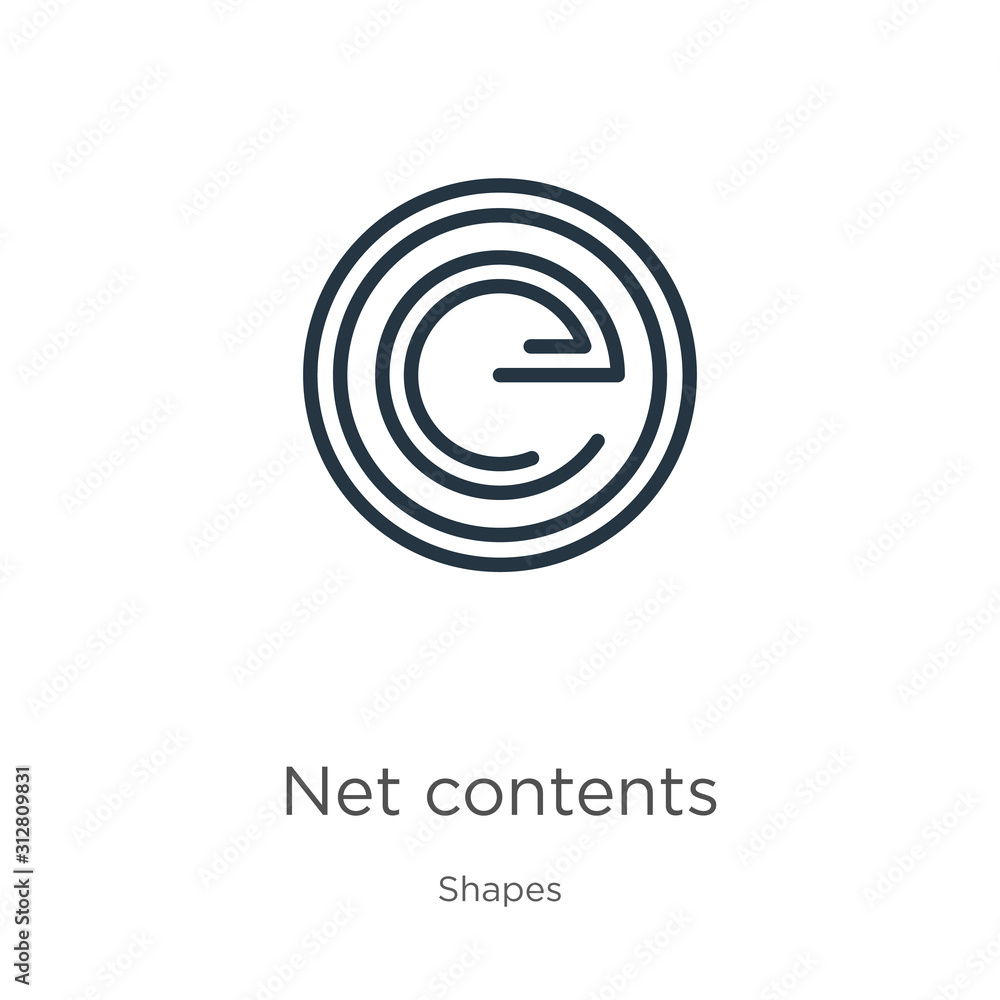 Poster net contents icon. thin linear net contents outline icon isolated on white background from shapes co