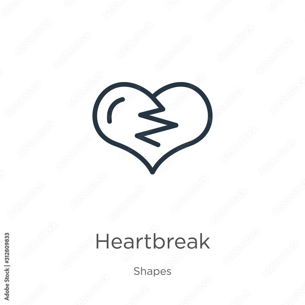 Aufkleber heartbreak icon. thin linear heartbreak outline icon isolated on white background from shapes collec