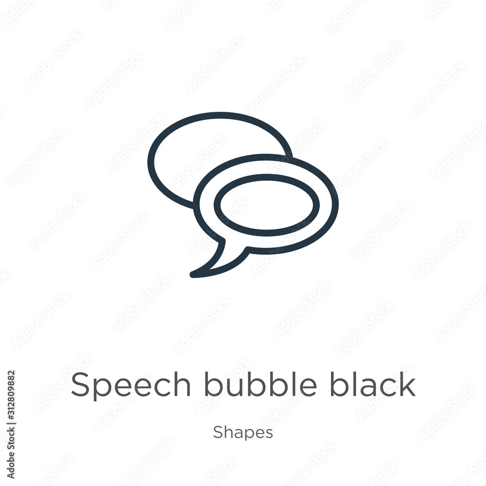 Poster speech bubble black icon. thin linear speech bubble black outline icon isolated on white background 