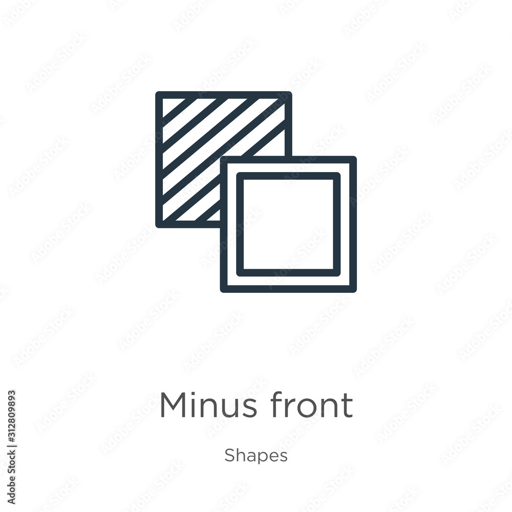 Poster minus front icon. thin linear minus front outline icon isolated on white background from shapes coll