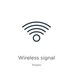Wireless signal icon. Thin linear wireless signal outline icon isolated on white background from shapes collection. Line vector sign, symbol for web and mobile