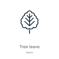 Tree leave icon. Thin linear tree leave outline icon isolated on white background from nature collection. Line vector sign, symbol for web and mobile