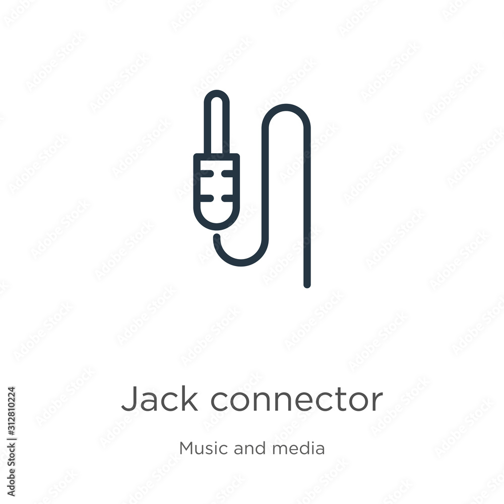 Poster jack connector icon. thin linear jack connector outline icon isolated on white background from music