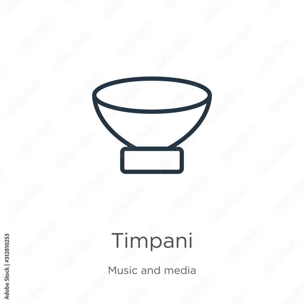 Poster timpani icon. thin linear timpani outline icon isolated on white background from music collection. l