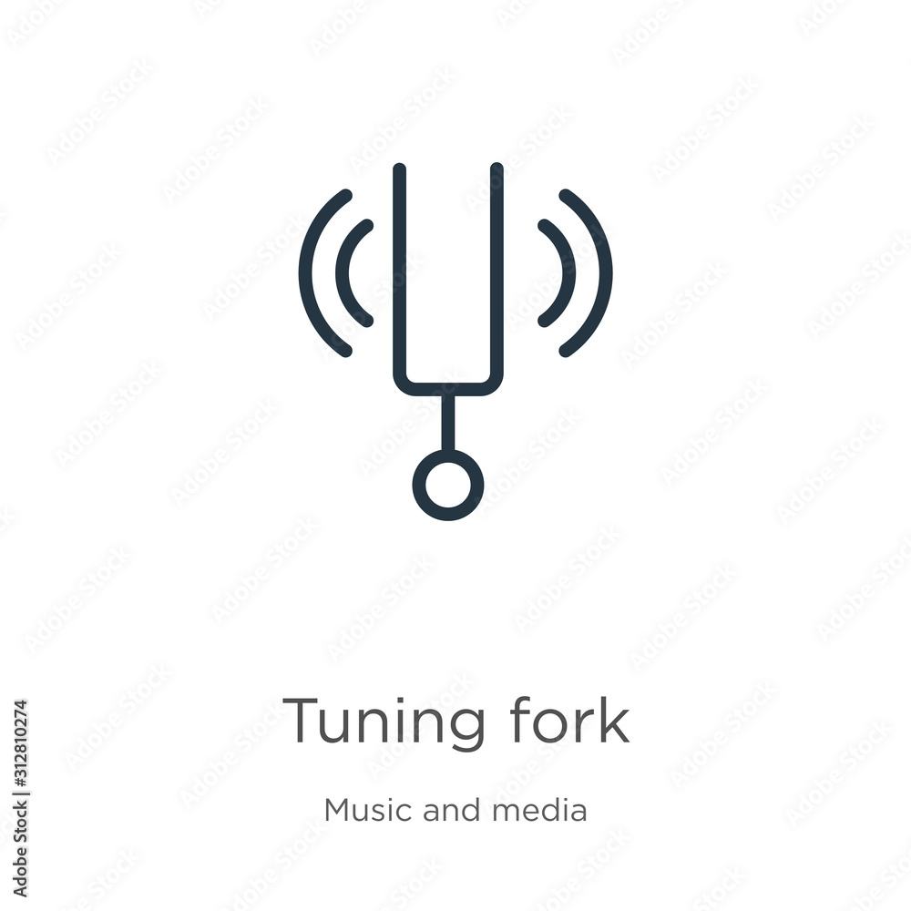 Poster tuning fork icon. thin linear tuning fork outline icon isolated on white background from music colle