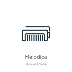 Melodica icon. Thin linear melodica outline icon isolated on white background from music collection. Line vector sign, symbol for web and mobile