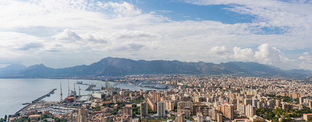 View of Palermo city and coastline from mountain. Italy, Sicily