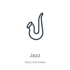 Obraz premium Jazz icon. Thin linear jazz outline icon isolated on white background from music collection. Line vector sign, symbol for web and mobile