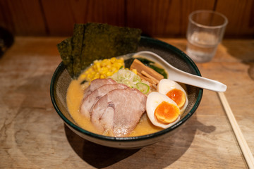 Ramen noodels with meat and egg in Tokyo