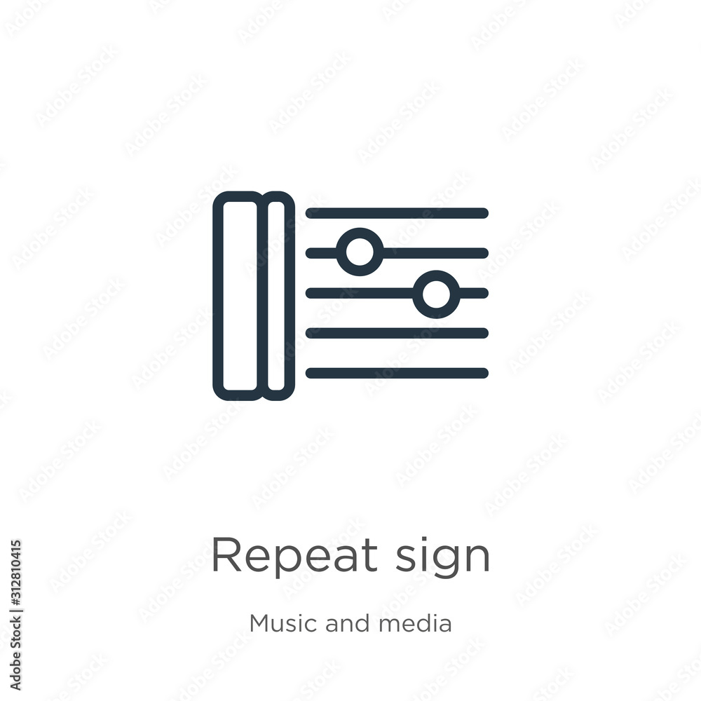 Poster repeat sign icon. thin linear repeat sign outline icon isolated on white background from music and m