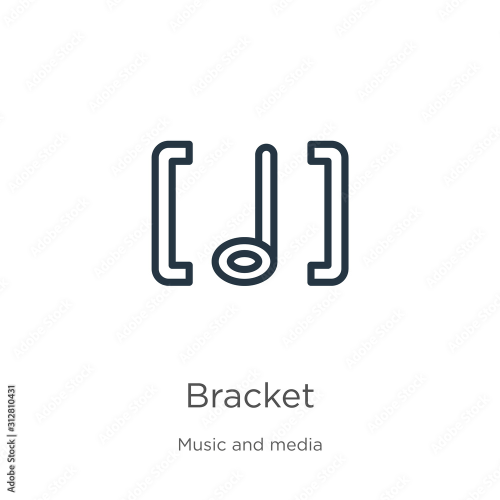 Poster bracket icon. thin linear bracket outline icon isolated on white background from music and media col
