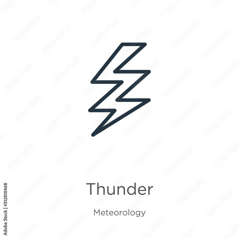 Poster thunder icon. thin linear thunder outline icon isolated on white background from meteorology collect