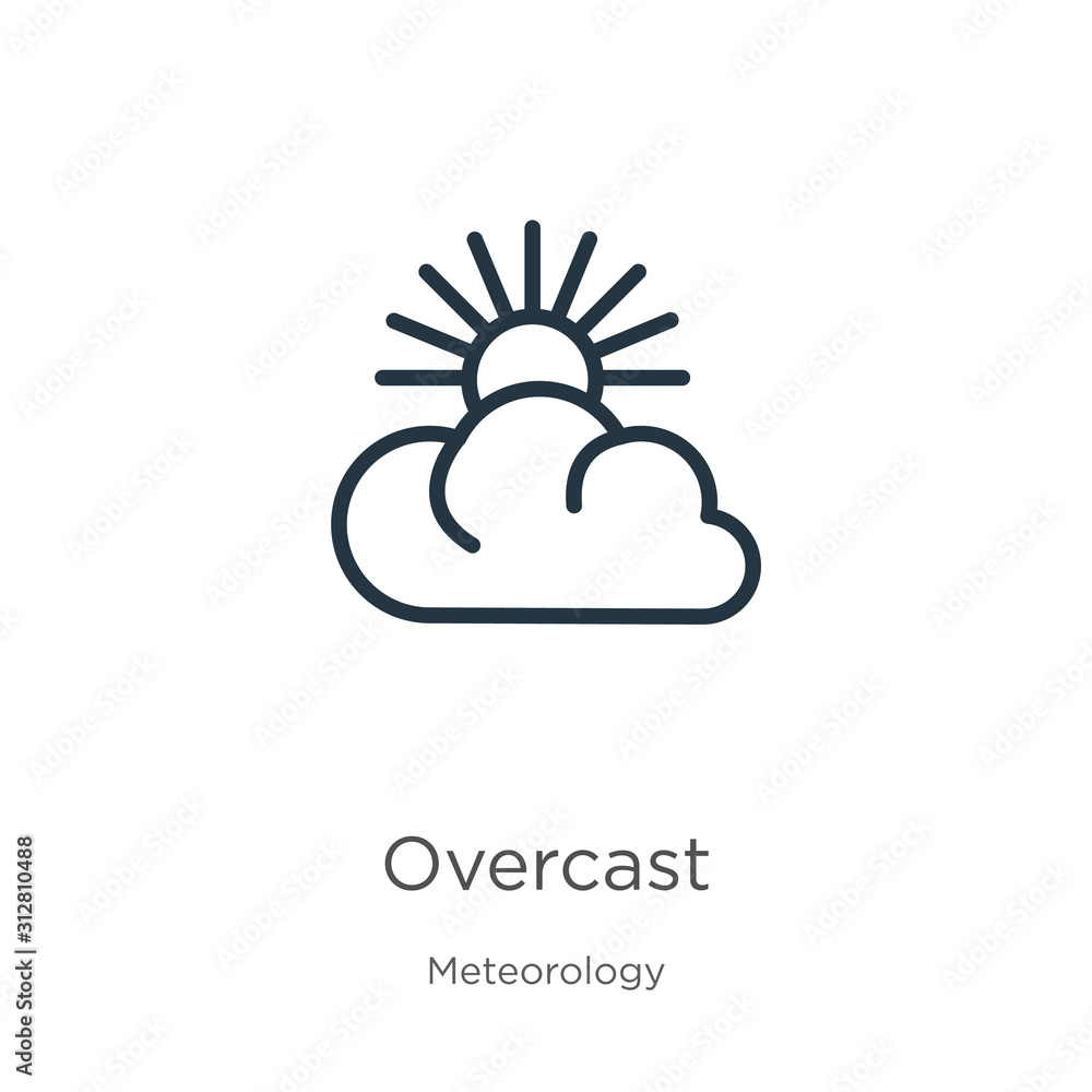 Poster overcast icon. thin linear overcast outline icon isolated on white background from meteorology colle