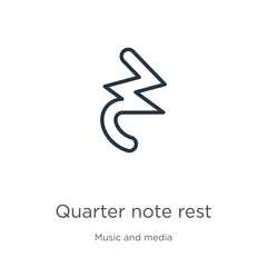 Quarter note rest icon. Thin linear quarter note rest outline icon isolated on white background from music and media collection. Line vector sign, symbol for web and mobile