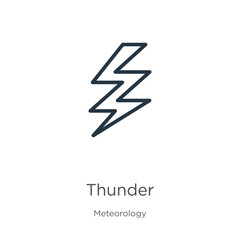 Thunder icon. Thin linear thunder outline icon isolated on white background from meteorology collection. Line vector sign, symbol for web and mobile