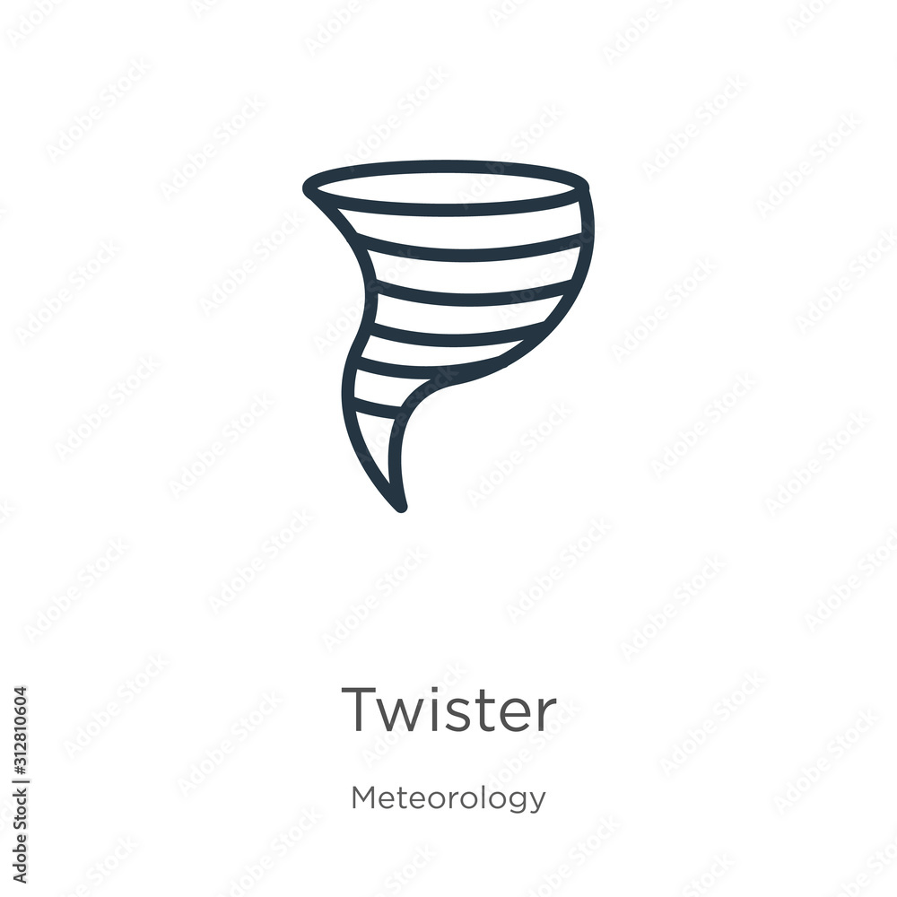 Poster twister icon. thin linear twister outline icon isolated on white background from meteorology collect