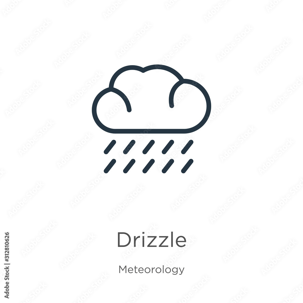 Poster drizzle icon. thin linear drizzle outline icon isolated on white background from meteorology collect