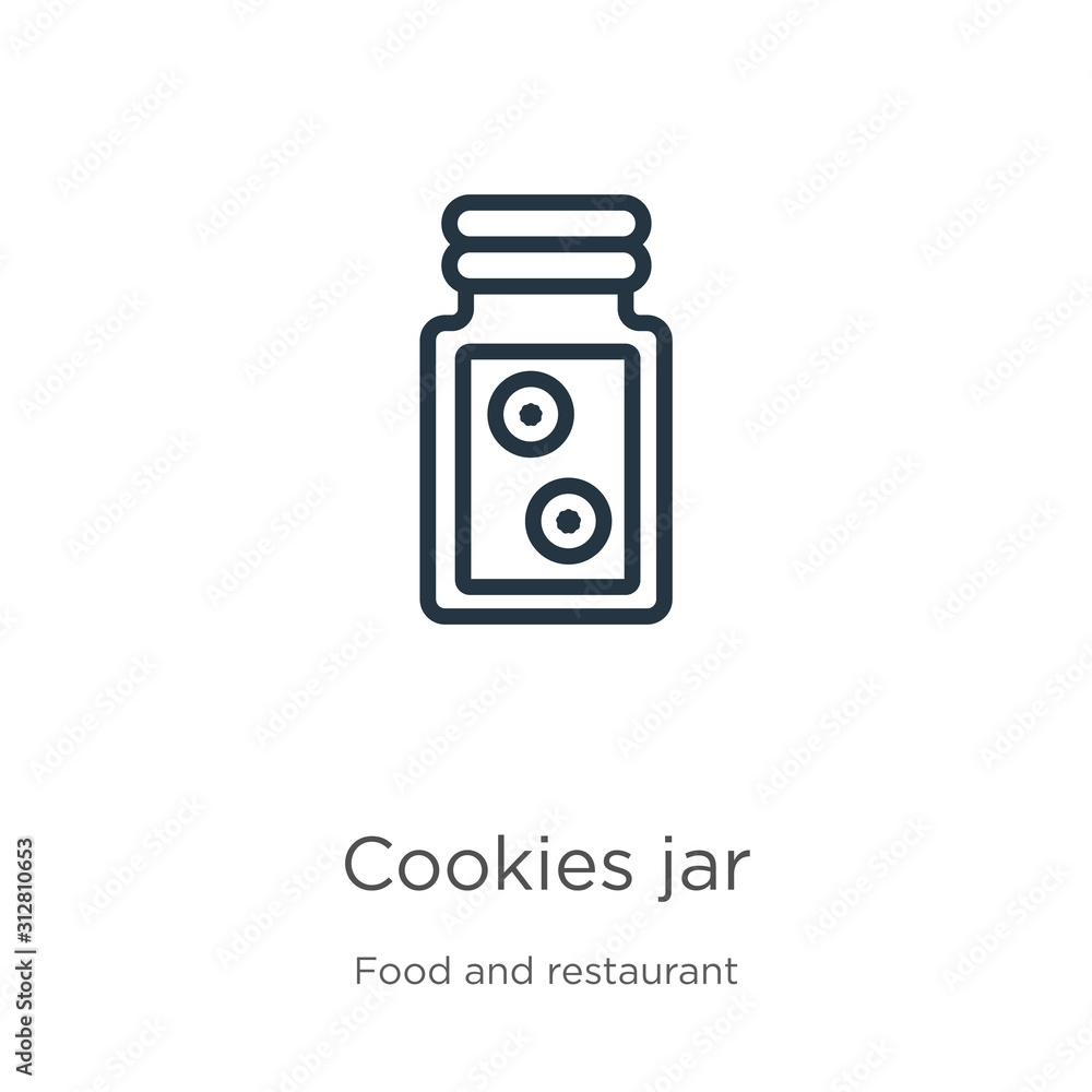 Poster cookies jar icon. thin linear cookies jar outline icon isolated on white background from food and re
