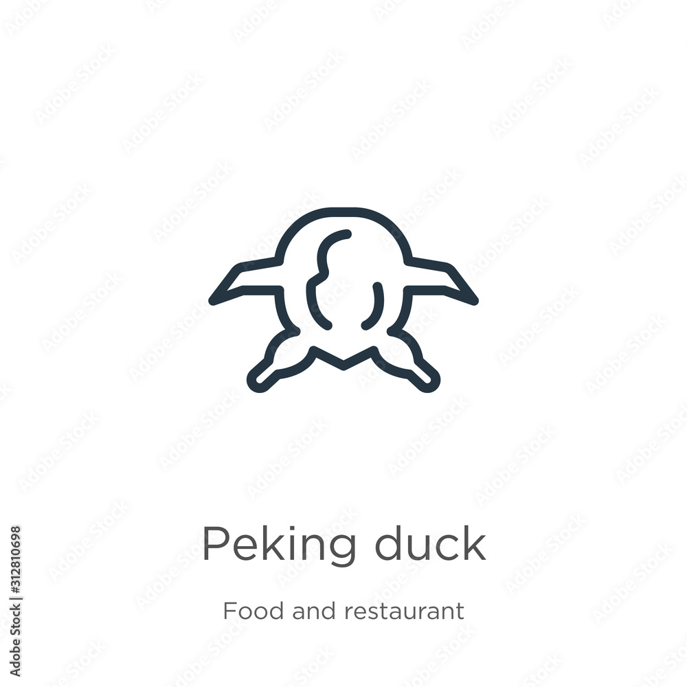 Poster peking duck icon. thin linear peking duck outline icon isolated on white background from food and re