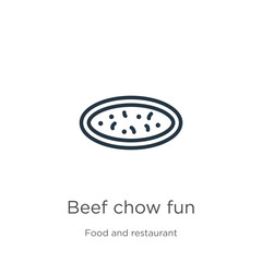 Beef chow fun icon. Thin linear beef chow fun outline icon isolated on white background from food and restaurant collection. Line vector sign, symbol for web and mobile