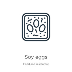Soy eggs icon. Thin linear soy eggs outline icon isolated on white background from food and restaurant collection. Line vector sign, symbol for web and mobile