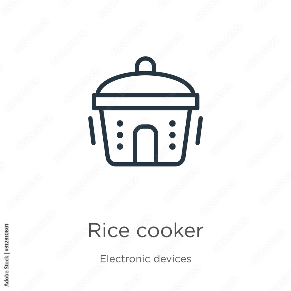 Aufkleber rice cooker icon. thin linear rice cooker outline icon isolated on white background from electronic 