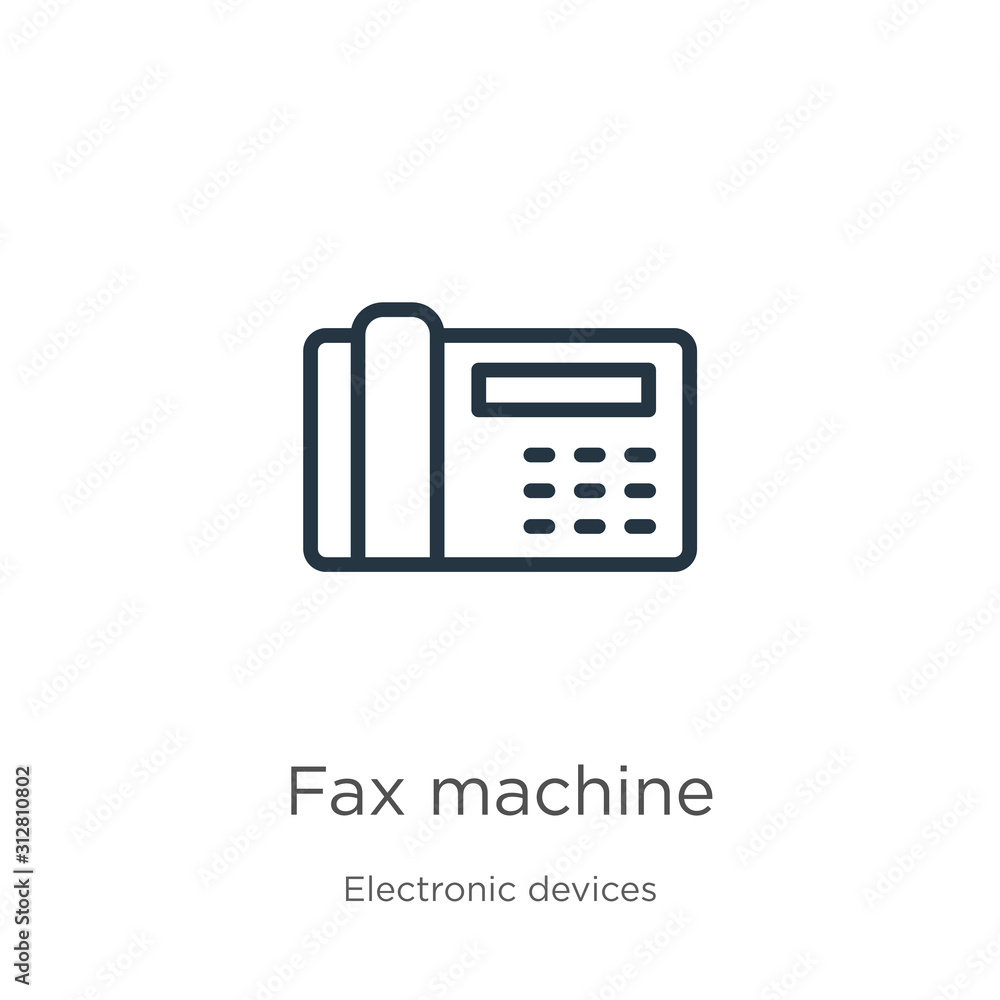 Poster fax machine icon. thin linear fax machine outline icon isolated on white background from electronic 