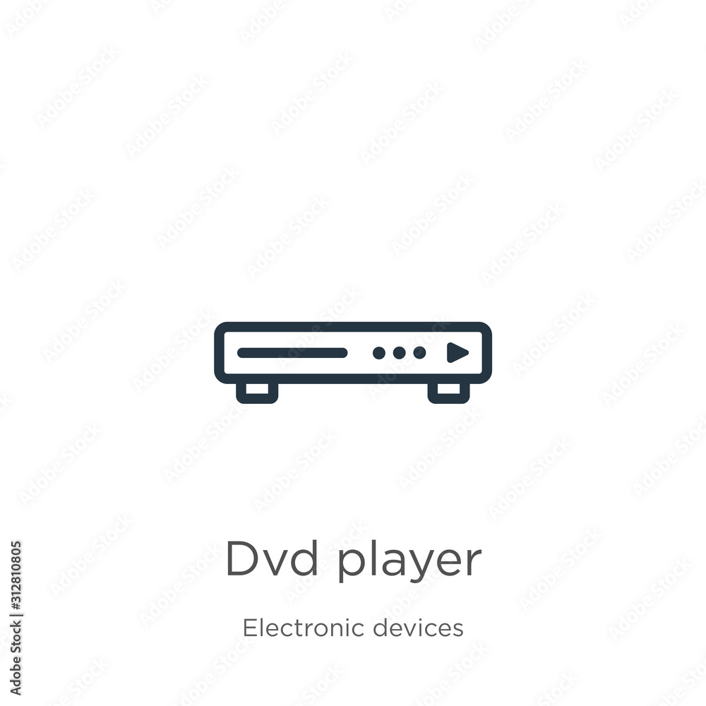 Poster dvd player icon. thin linear dvd player outline icon isolated on white background from electronic de