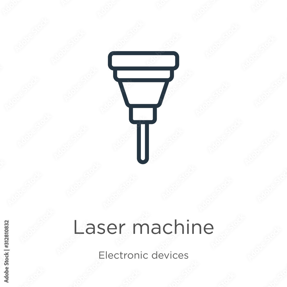 Poster laser machine icon. thin linear laser machine outline icon isolated on white background from electro