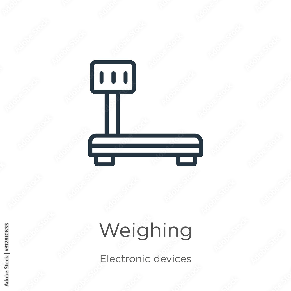 Poster weighing icon. thin linear weighing outline icon isolated on white background from electronic device