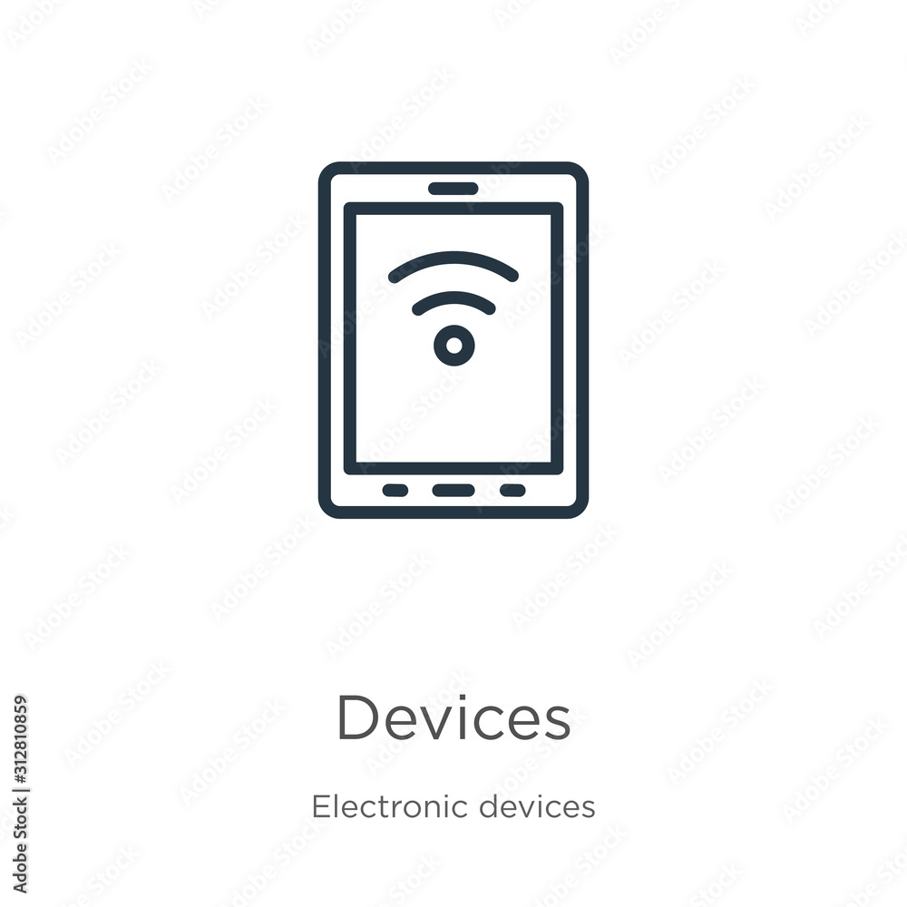 Poster devices icon. thin linear devices outline icon isolated on white background from electronic devices 