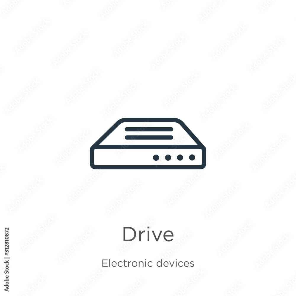 Poster drive icon. thin linear drive outline icon isolated on white background from electronic devices coll