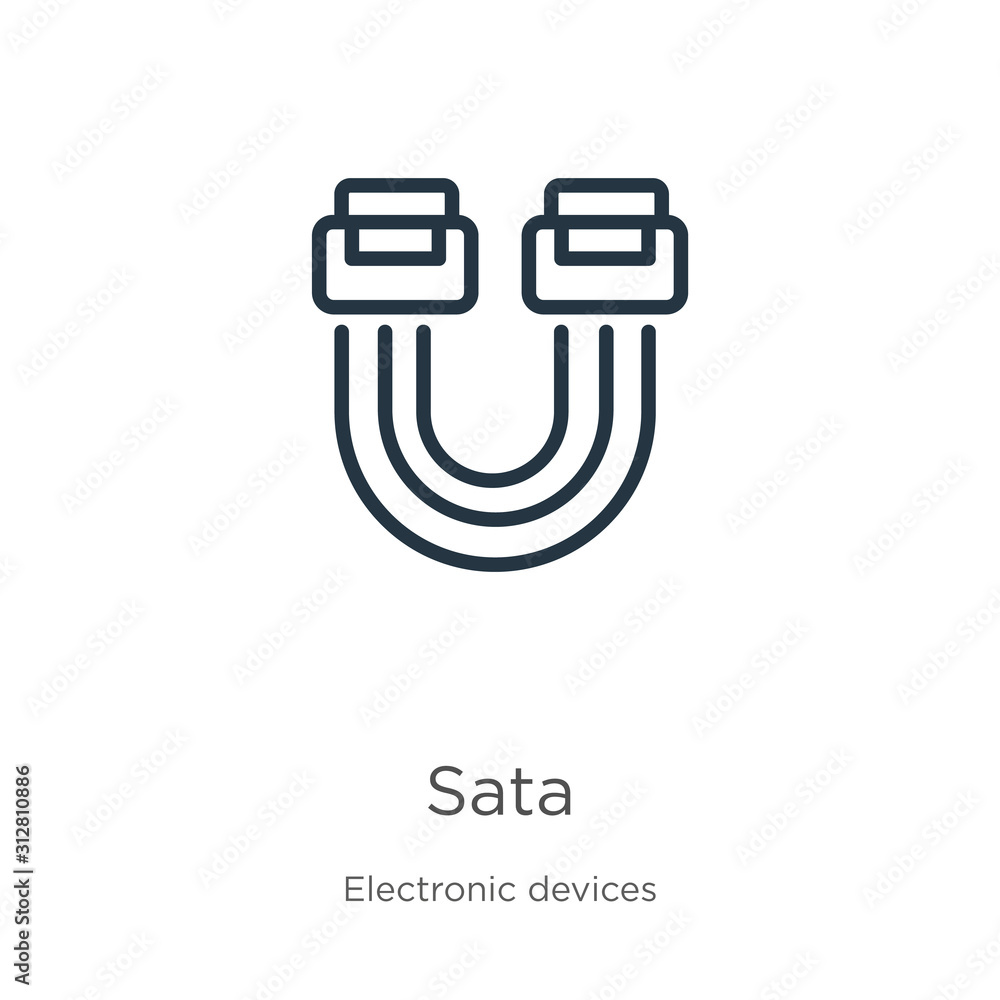 Poster sata icon. thin linear sata outline icon isolated on white background from electronic devices collec