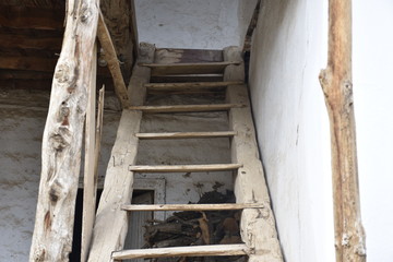 wooden house entrance ladder in old turkish house