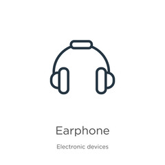 Earphone icon. Thin linear earphone outline icon isolated on white background from electronic devices collection. Line vector sign, symbol for web and mobile