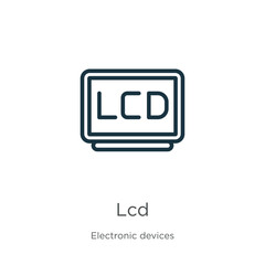 Lcd icon. Thin linear lcd outline icon isolated on white background from electronic devices collection. Line vector sign, symbol for web and mobile - obrazy, fototapety, plakaty