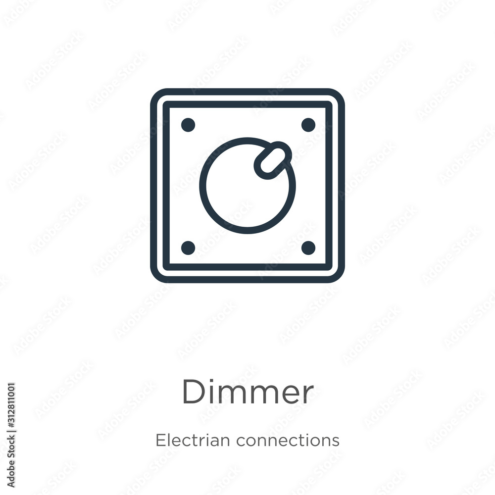 Poster dimmer icon. thin linear dimmer outline icon isolated on white background from electrian connections