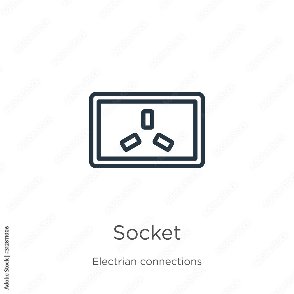 Poster socket icon. thin linear socket outline icon isolated on white background from electrian connections