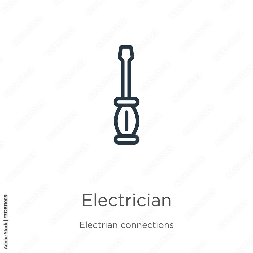 Poster electrician icon. thin linear electrician outline icon isolated on white background from electrian c