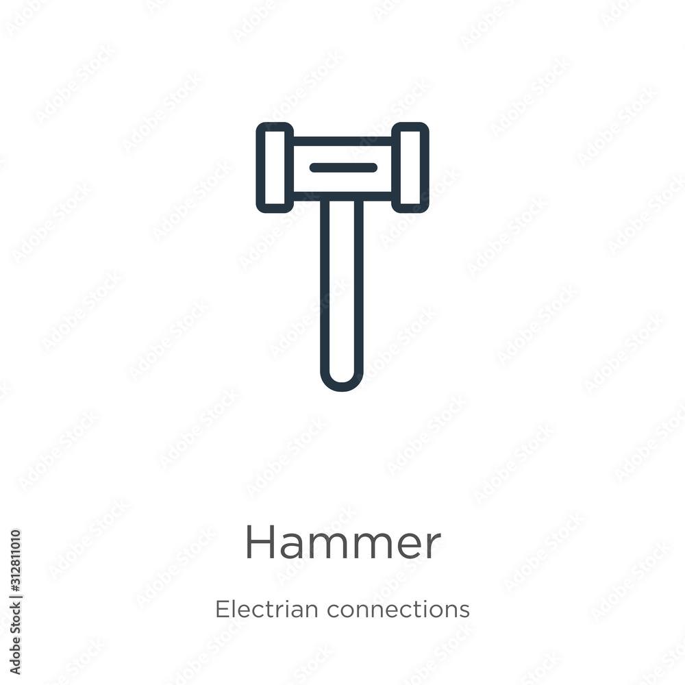 Poster hammer icon. thin linear hammer outline icon isolated on white background from electrian connections