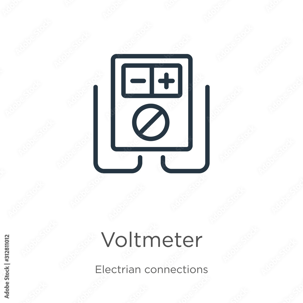 Poster voltmeter icon. thin linear voltmeter outline icon isolated on white background from electrian conne