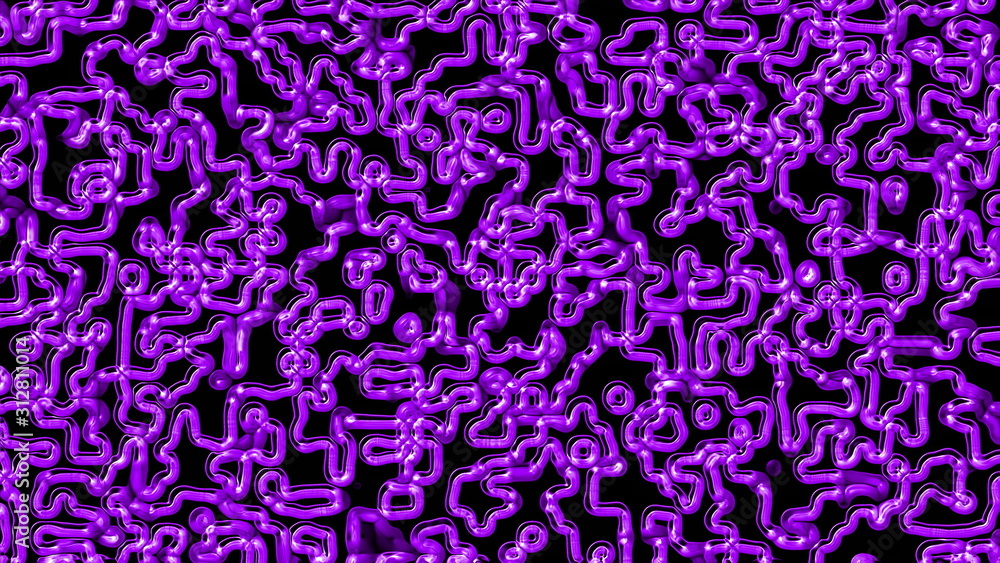 Poster abstract background of pulsating thin channels. 3d rendering of an organic maze, computer generated