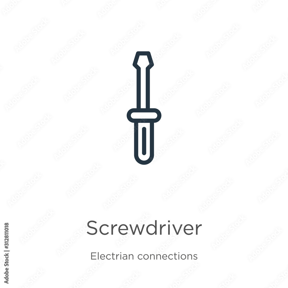 Poster screwdriver icon. thin linear screwdriver outline icon isolated on white background from electrian c