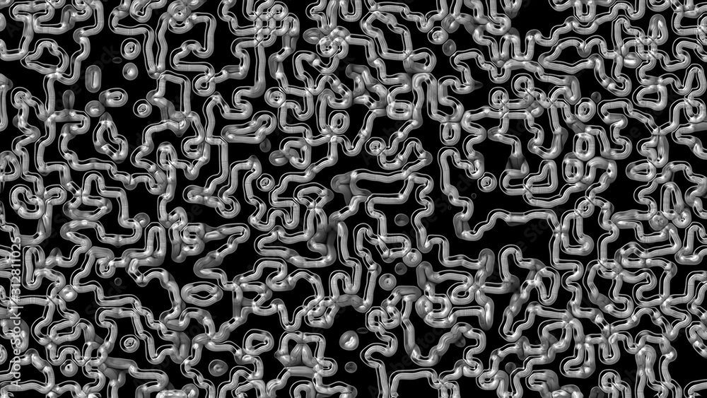 Poster abstract background of pulsating thin channels. 3d rendering of an organic maze, computer generated